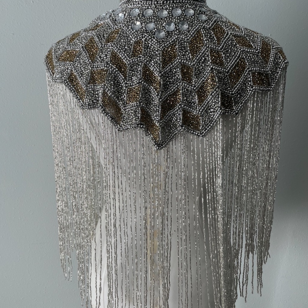 Silver and gold hand beaded fringe capelet O/S - Picture 6 of 8